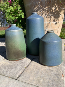 Wood Fired Angular Blue-Green Vases